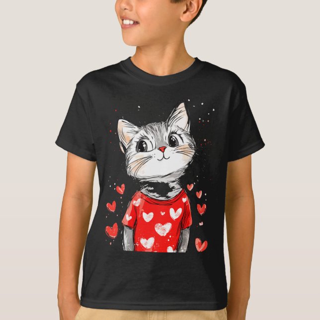 T-shirt Cats Lover Heart Girls Kitten Valentine’s Day Wome (Devant)