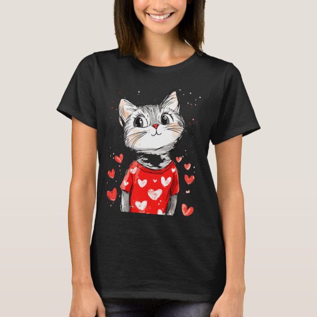 T-shirt Cats Lover Heart Girls Kitten Valentine’s Day Wome (Devant)