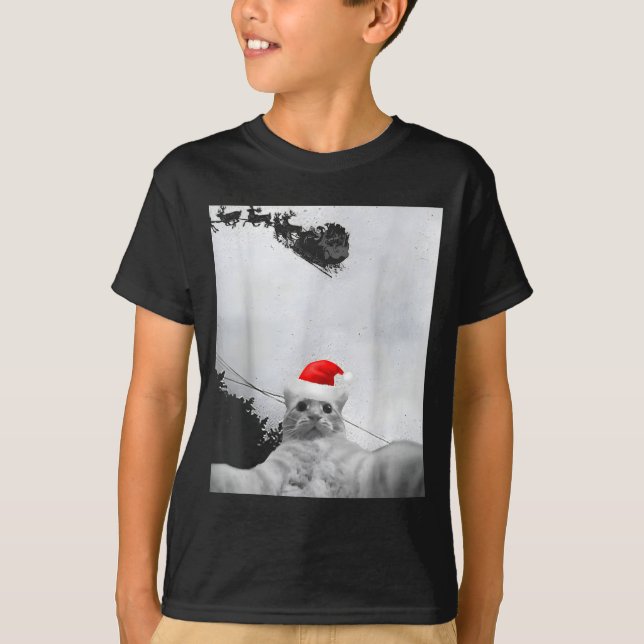 T-shirt Cats Meme Funny Cat Selfie With Santa Hat Christma (Devant)