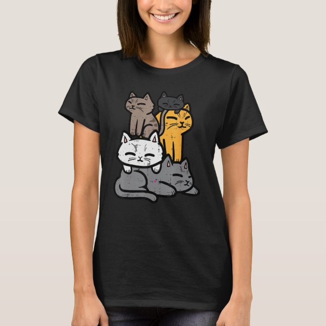 T-shirt Cats Piled Up Cute Kitten Feline Women Girls Kids  (Devant)
