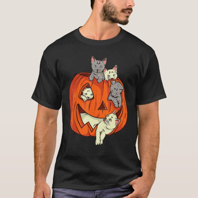 T-shirt Cats Pumpkin Carved Jack O Lantern Cat Halloween C (Devant)