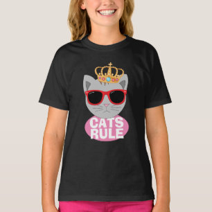 T-shirt CATS RÈGLE Chat avec Couronne et lunettes de solei