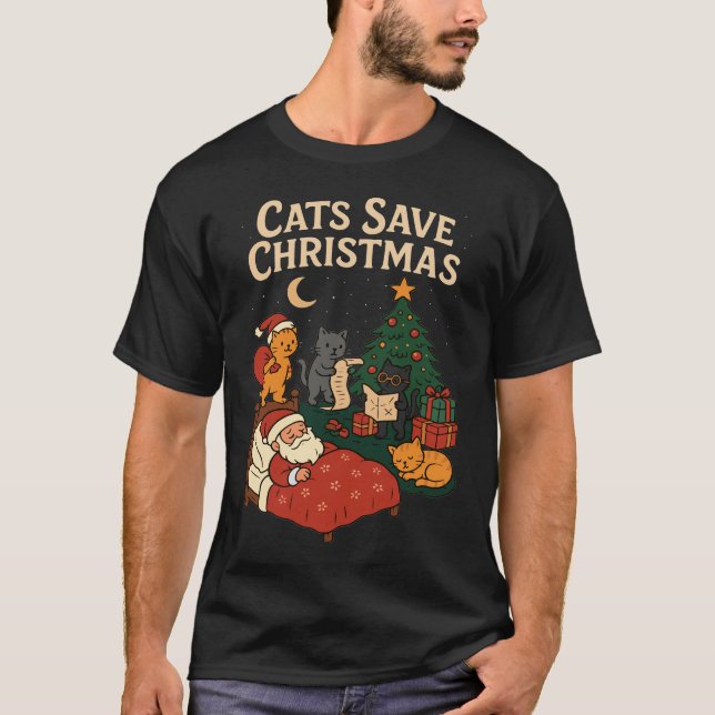 T-shirt Cats Save Christmas Funny Santa Cat Holiday T-Shir (Devant)