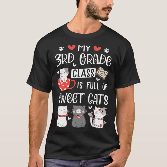 T-shirt Cats Valentines Day Teacher 3rd Grade Teachers Cat (Devant)