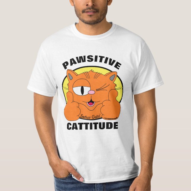 T-shirt CATTITUDE PAWSITIVE Attitude positive Cat Pun (Devant)
