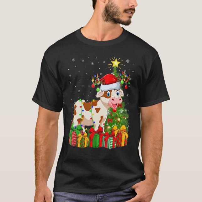T-shirt Cattle   Xmas Holiday Santa Cattle Christmas Tree (Devant)