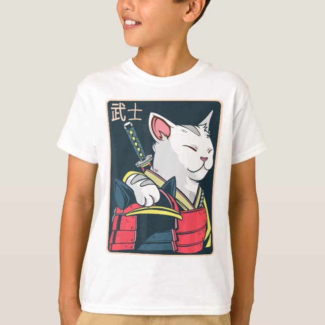 T-shirt Catzilla - Art Chat Japonais - Epée Katana - Anime (Devant)