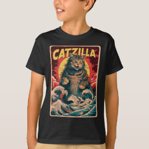 T-shirt Catzilla Art Japonais Drôle Chat Vintage Graphisme