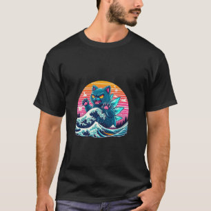 T-shirt Catzilla Cat Kitten Japon Grande Vague Pour Hommes
