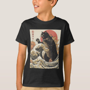 T-shirt Catzilla Chat Art Japonais Chat Drôle Pour Hommes