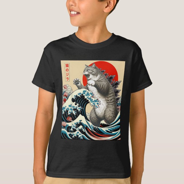 T-shirt Catzilla Chat Art Japonais Dons De Chat Drôle Pour (Devant)