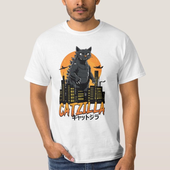 T-shirt Catzilla Chat Art Japonais Drôle Cadeaux Chat (Devant)