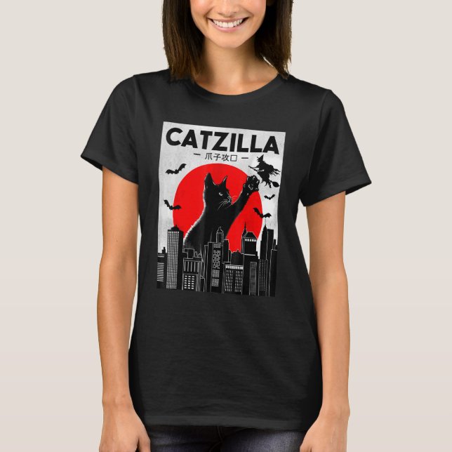 T-shirt Catzilla Chat Chat Chat Noir Chat Halloween (Devant)