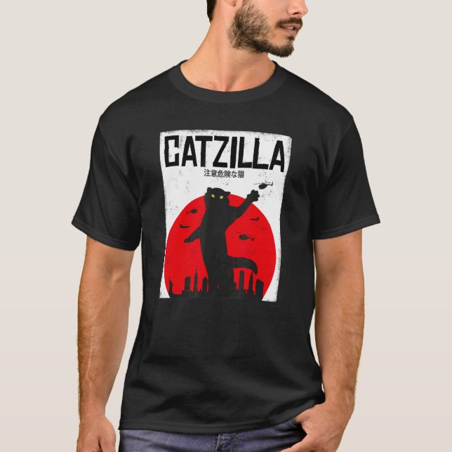 T-shirt Catzilla Chat Chaton Félin Ensemble Japon Cinéma (Devant)