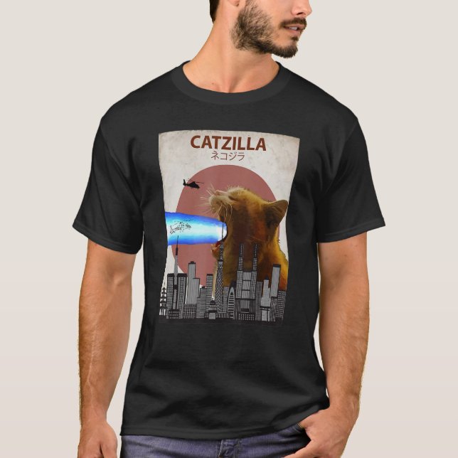 T-shirt Catzilla Chat géant avec Lasers à bouche Funn japo (Devant)
