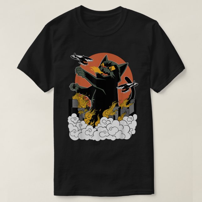 T-shirt Catzilla Chat Japonais de Feu Kaiju Art (Design devant)