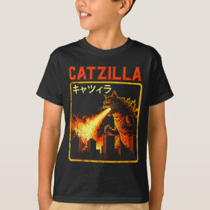 T-shirt Catzilla Chat Monstre Drôle Parodie Japonaise Femm