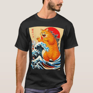 T-shirt Catzilla chat orange art japonais pour hommes femm