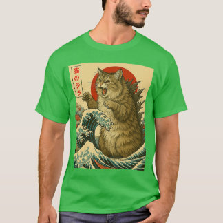 T-shirt Catzilla Chat Sibérien Art Japonais Cadeaux Drôles