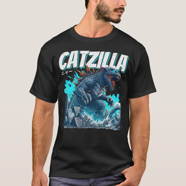 T-shirt Catzilla Cool Chat Pour Hommes Femmes Enfants Amou (Devant)