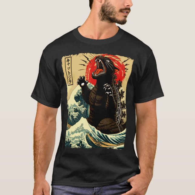 T-shirt Catzilla drôle de style japonais  (Devant)