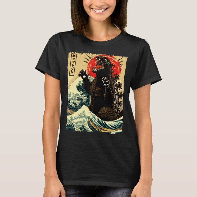 T-shirt Catzilla drôle de style japonais  (Devant)