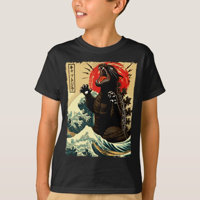 T-shirt Catzilla drôle de style japonais  (Devant)