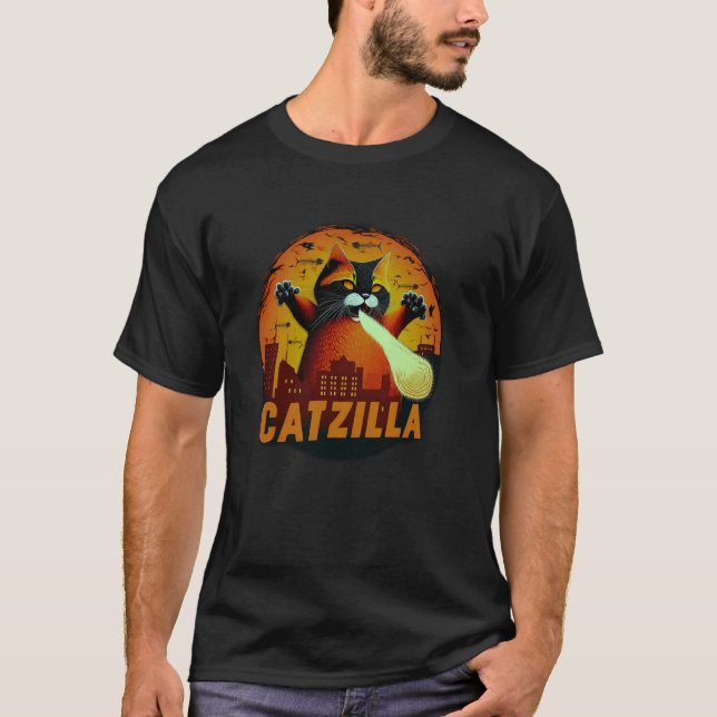 T-shirt Catzilla Drôle Monstre de Chat Halloween (Devant)