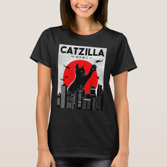 T-shirt Catzilla Funny Cat Shirt, Funny Cat T-shirt, Cat L (Devant)