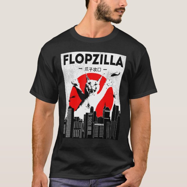 T-shirt Catzilla grand mème floppa Flopzilla Caracal Chat (Devant)