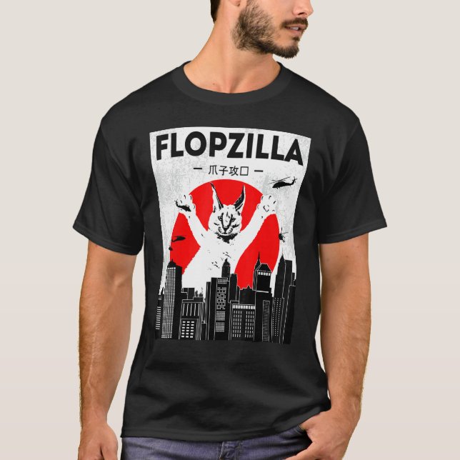 T-shirt Catzilla gros floppa mème Flopzilla Caracal Chat (Devant)