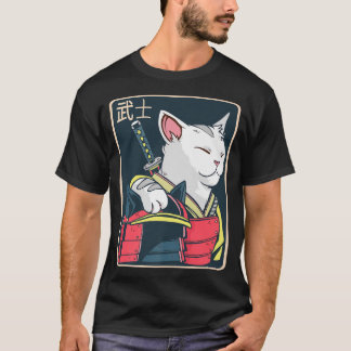 T-shirt Catzilla  Japanese Cat Art  Katana Sword  Anime Ni