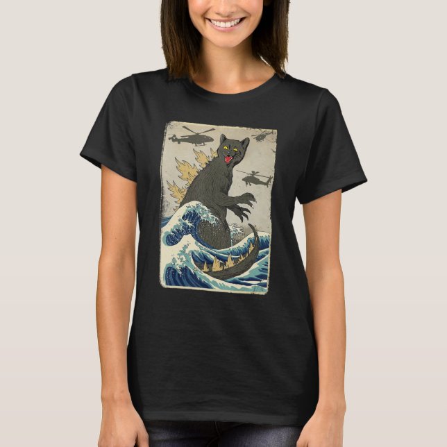 T-shirt Catzilla Japanese Sunset Print For Cat Mom Dad (Devant)