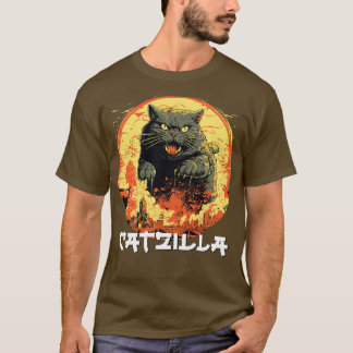 T-shirt Catzilla Japonais Coucher de soleil drôle Chat Par