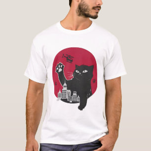 T-shirt Catzilla - Parodie de chat noir géant avec la vill