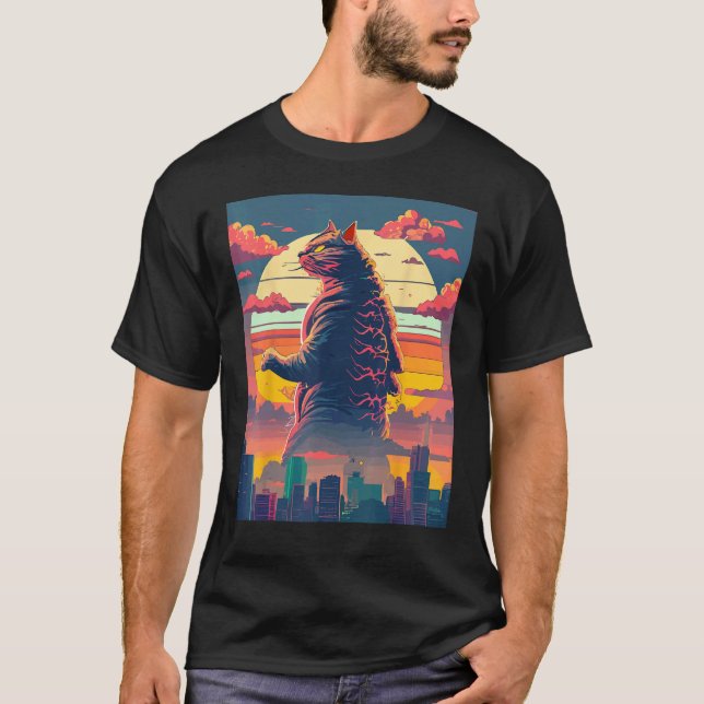T-shirt Catzilla Parodie Drôle Monstre Mignon (Devant)