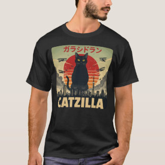 T-shirt Catzilla Rétro Drôle Kaiju Chat Noir Géant Monstre