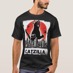 T-shirt Catzilla Roaring au-dessus de la ville Skyline Cat