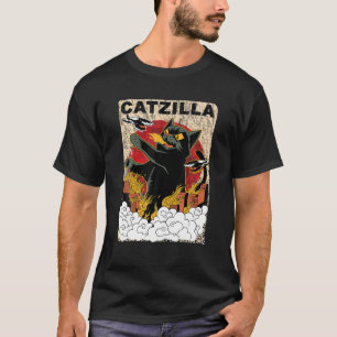 T-shirt Catzilla vintage Chat géant Anime japonais Black F