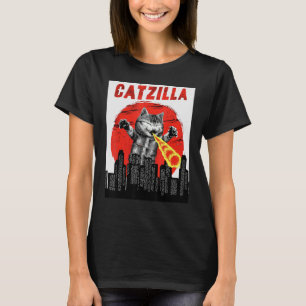 T-shirt Catzilla Vintage Cute Chat Sunset Catzilla