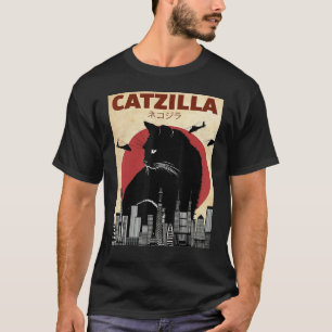 T-shirt Catzilla Vintage drôle Chat Japonais coucher de so