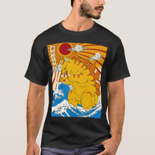 T-shirt Catzilla Vintage Funny Cute Chat Art Japonais