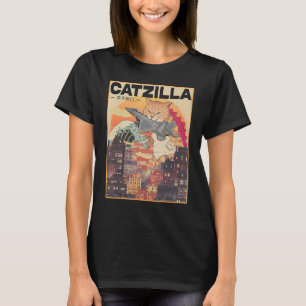 T-shirt Catzilla Vintage Funny Cute Chat Art Japonais Suns