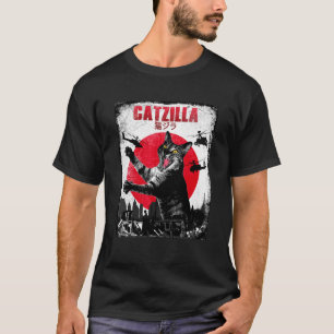 T-shirt Catzilla Vintage Japonais Coucher De Soleil Kitten