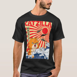 T-shirt Catzilla vintage Japonaise Style coucher de soleil