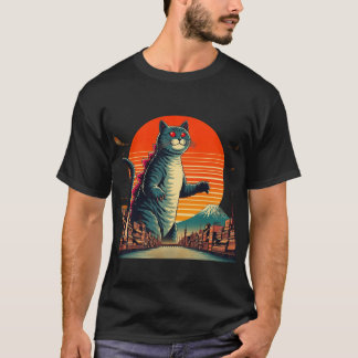 T-shirt Catzilla vintage Japonaise Style coucher de soleil
