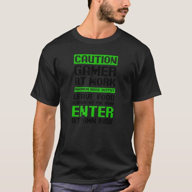 T-shirt Caution Gamer At Work Dad Gamer Squad (Devant)