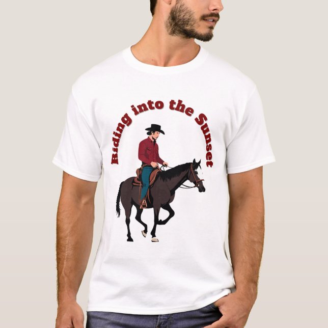 T-shirt Cavalcade vers le coucher du soleil - Cowboy à che (Devant)