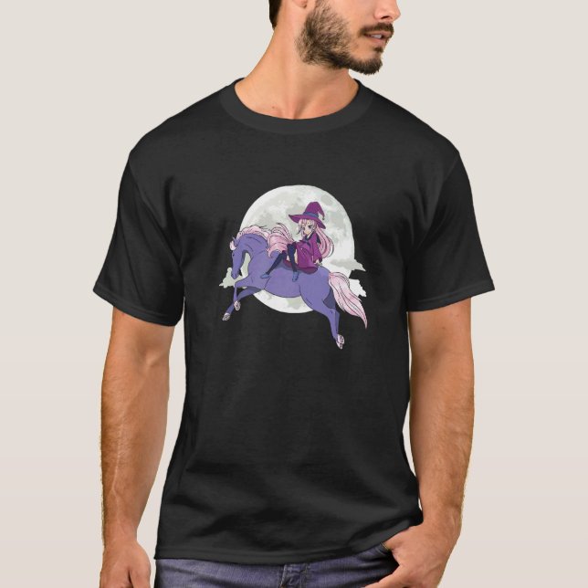 T-shirt Cavalier Cheval Lune Sorcellerie Cavalière (Devant)