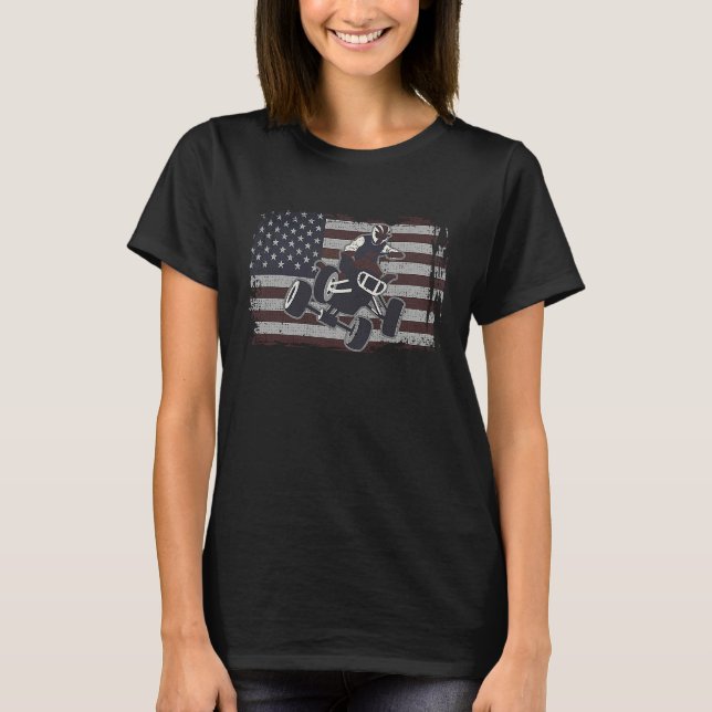 T-shirt Cavalier de course de quad ATV 4 roues drapeau amé (Devant)